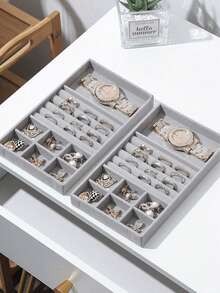 8件套珠宝展示托盘套装，大抽屉可堆叠收纳盒，适用于耳环、项链、戒指、手镯等，多功能化妆台收纳桌面展示盒 - 彩色 - 查看 4