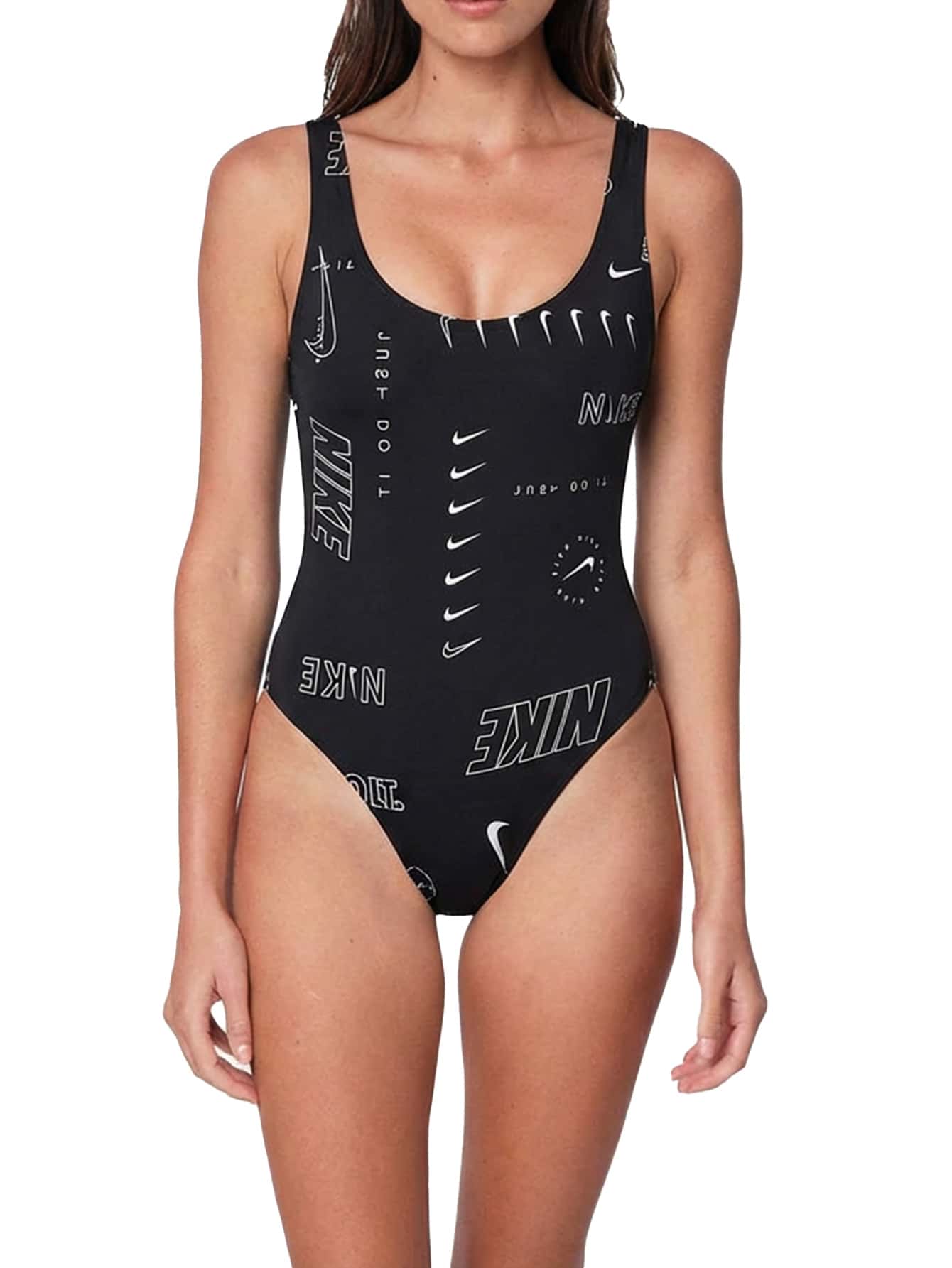 Nike Women's Letter Print Backless One-Piece Swimsuit Black