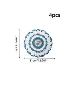 4 قطع من الحصير المائدة من البوليستر، مزين بالتطريز لديكور طاولة الطعام، عازل للحرارة، مقاوم للخدش والغبار، مناسب للزفاف والحفلات والهدايا وأعياد الميلاد والكريسماس - بيج - مشاهدة 10