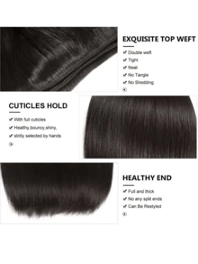 حزم شعر بشري مستقيم ماليزي 100% شعر بشري خام بكر سميك ريمي، تمديدات شعر طبيعية باللون الأسود الطبيعي - Natural Black - مشاهدة 4