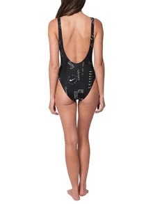 Nike Women's Letter Print Backless One-Piece Swimsuit Black