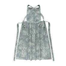 Madebyblanc Delantal elegante de estilo coreano para mujer, delantal de algodón y lino impermeable, delantal sin mangas de estilo japonés-coreano con lazo en la cintura, uniforme de trabajo para cocinar, adecuado para jardinería, florería y limpieza - Correa ajustable, ropa de trabajo con lazo trasero, tela con diseño de flores, para escuelas, uso privado - Ideal para maestros, cuidadores, aficionados - Multicolor - Ver 13