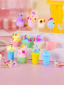 1/3件套逼真奶油甜点雕塑套装，不可食用树脂工艺品套装，适用于咖啡吧展示、蛋糕店装饰、成人DIY收藏、波西米亚风家居置物架装饰、摄影道具、派对中心摆件模型 - 彩色 - 查看 2