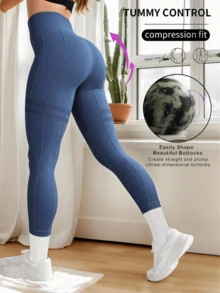 Pantalones de yoga para mujeres, pantalones de base deportivos de alta elasticidad sin costura, para mujeres, adecuados para correr, montar, hacer ejercicio y una variedad de escenas deportivas diseño de cintura ancha - 06CK gris - Ver 5