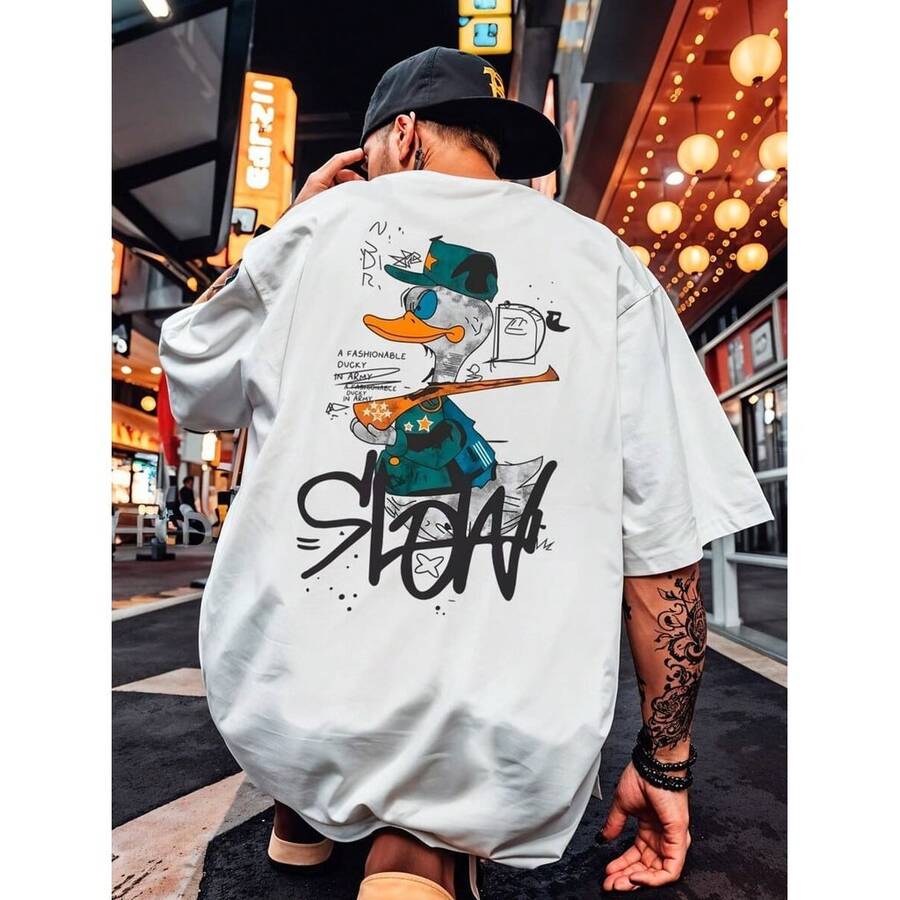 Nueva camiseta de manga corta para hombre, camiseta de cuello redondo de alta calidad, camiseta holgada, casual y versátil con estampado. Adecuada para usar en vacaciones, paseos, viajes, y como prenda interior diaria para el trabajo, los estudios, estudiantes, jóvenes y parejas. - Blanco - Ver 1
