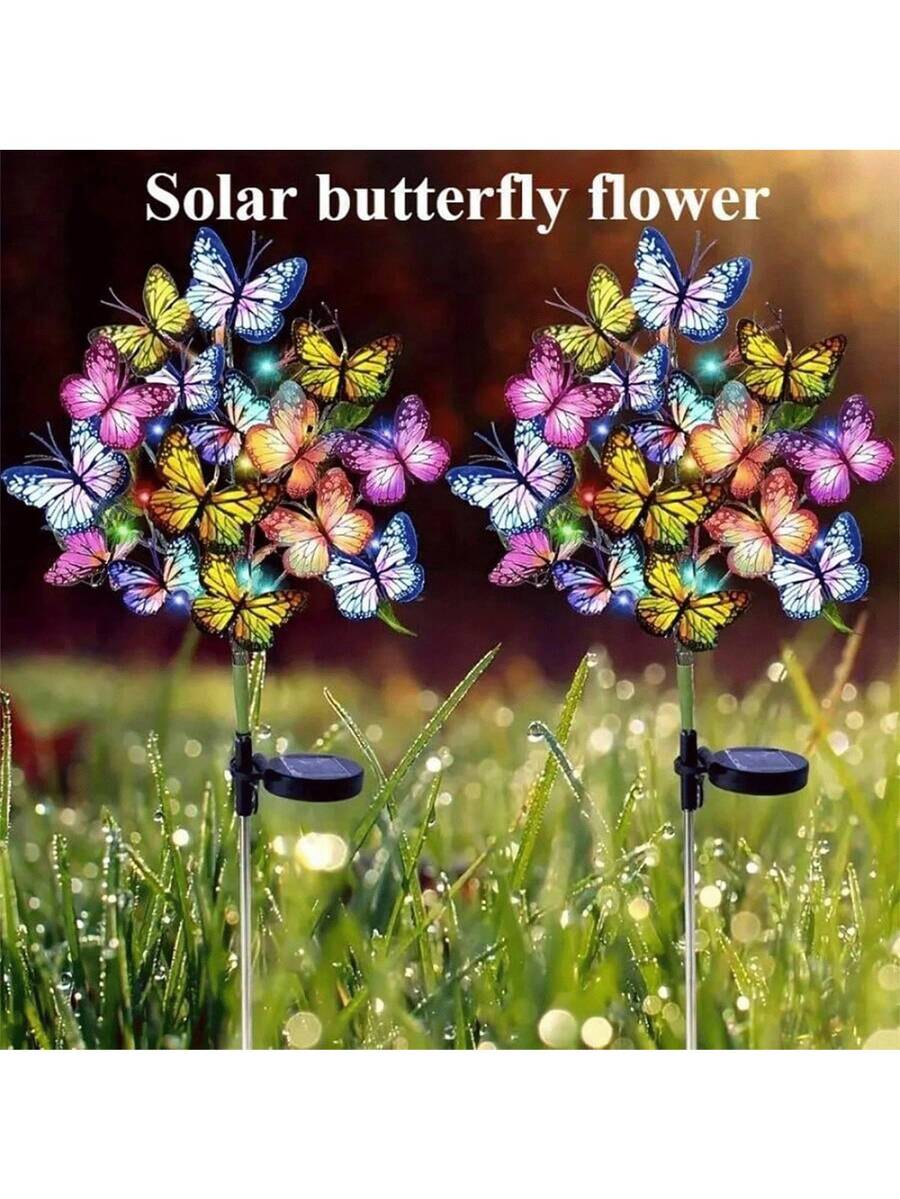 1PC/2PCS Solar Butterfly Flower Lights For Outdoor Decoration. Solar Courtyard Lights Are Suitable For Garden Passages, Courtyard Terraces, Villa Atmosphere Decoration, Artificial Butterflies, And Mother's Day Gifts (Warm Light, Color) - Multicolor - View 1