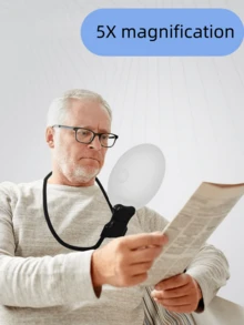 5倍放大镜，镜片直径5.43英寸，免手持阅读放大镜，可调节放大镜带支架，可佩戴于颈间，适合老年人和低视力人士在缝纫、手工、十字绣、检查和维修时使用。 - 黑色 - 查看 6