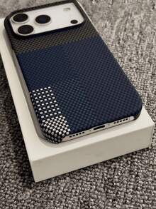 1pc Magnetic Case Carbon Fiber Texture Compatible With 17 Pro Max Air 16 15 14 13 12 Pro Max Plus Wireless Charge Half Cover Matte Heat Dissipation Protective Case - Dark Blue - View 3