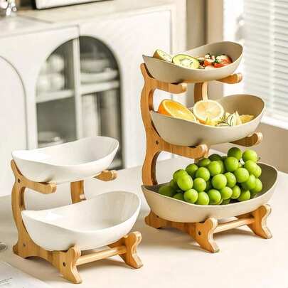 Multi-Layer Bamboo Fruit & Snack Tray, Creative Fruit Basket Holder For Home Christmas Gift