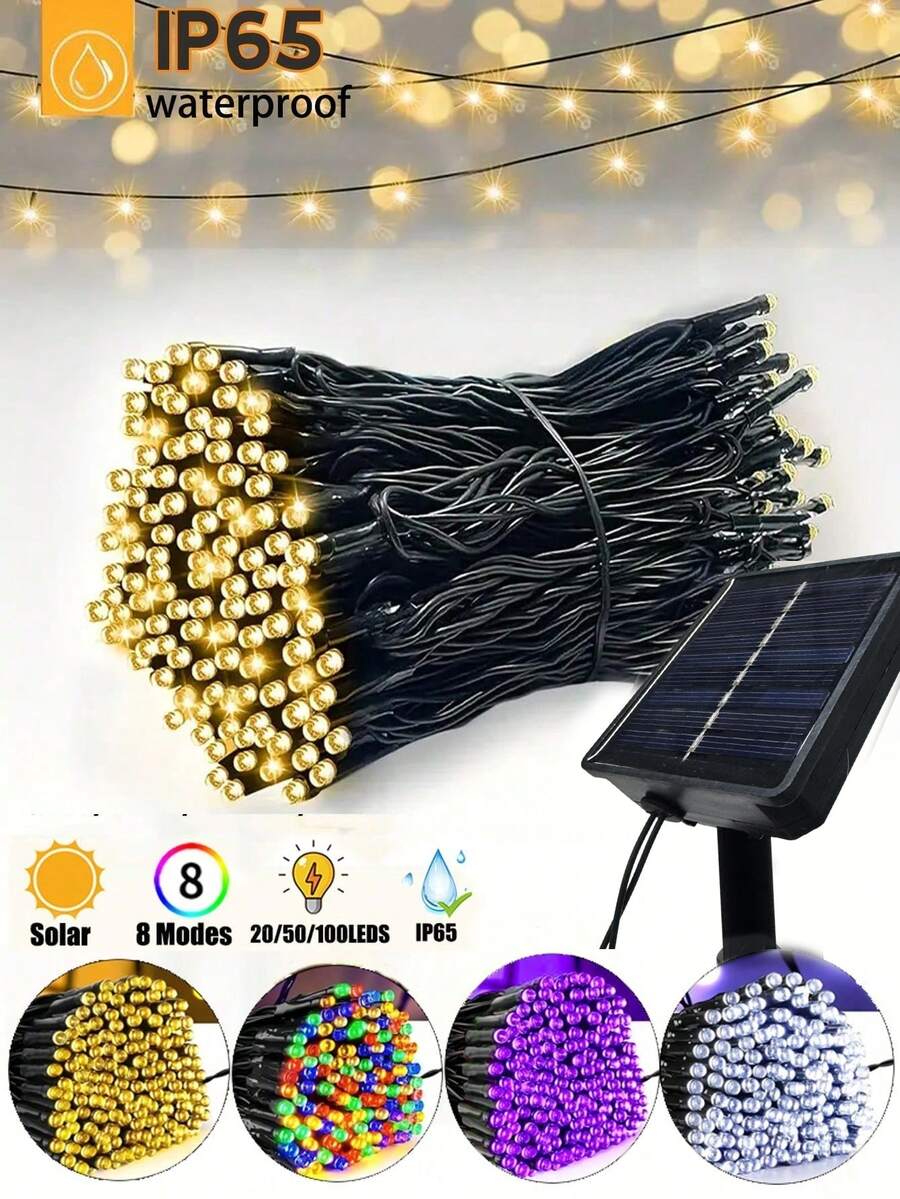 1Pc 20/50/100/200Leds Solar String Lights Outdoor, Green Wire Solar Christmas Lights, 8 Modes Twinkle Fairy Lights Suitable For Stage Lighting Xmas Tree Garden Wedding Decoration Outdoor Camping, Lights Outdoor For Garden Tree Patio Party Christmas Courtyard(Purple/Warm White/White/Multicolor) - Multicolor - View 1