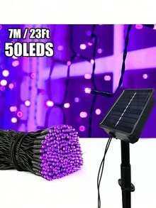1Pc 20/50/100/200Leds Solar String Lights Outdoor, Green Wire Solar Christmas Lights, 8 Modes Twinkle Fairy Lights Suitable For Stage Lighting Xmas Tree Garden Wedding Decoration Outdoor Camping, Lights Outdoor For Garden Tree Patio Party Christmas Courtyard(Purple/Warm White/White/Multicolor) - Multicolor - View 22