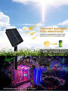1Pc 20/50/100/200Leds Solar String Lights Outdoor, Green Wire Solar Christmas Lights, 8 Modes Twinkle Fairy Lights Suitable For Stage Lighting Xmas Tree Garden Wedding Decoration Outdoor Camping, Lights Outdoor For Garden Tree Patio Party Christmas Courtyard(Purple/Warm White/White/Multicolor) - Multicolor - View 6