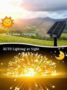 户外防水太阳能串灯 - 8 种模式 LED 铜线灯串，太阳能迷你装饰灯，适用于花园、庭院、圣诞树、婚礼、派对装饰 - 暖白色 - 查看 4