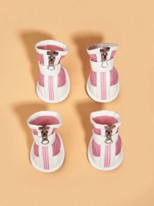 1 Set Of Cute Pink Zippered Breathable Pet Shoes, Suitable For Small Dogs - Pink - View 2