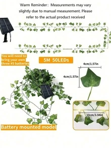 50/100颗LED灯串，5米/10米仿真藤蔓，适用于房间装饰、LED藤蔓仙女灯、户外LED绿叶灯、客厅、卧室、露台、帐篷、酒吧、婚礼、花园、墙壁、庭院、派对装饰、秋季装饰、家居装饰、户外装饰、圣诞节装饰灯串、露营装备、家居装饰、字母DIY场景、节日装饰 - 彩色 - 查看 8