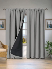 单片遮光隔热窗帘 - 99% 防紫外线涤纶面料，杆袋式悬挂，不可漂白平织，卧室艺术主题，涂层遮光隔热，降噪 - 卧室、农舍风格、深度睡眠的理想之选