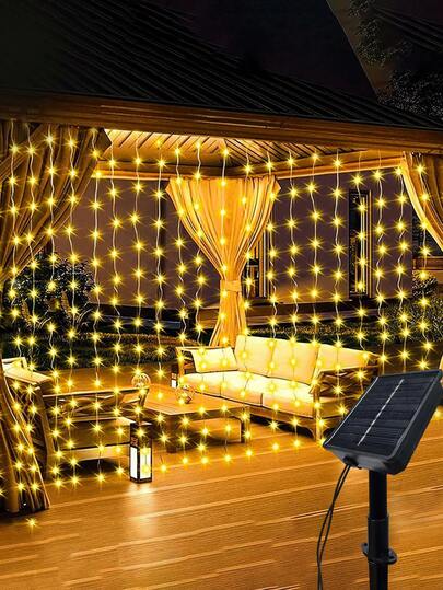 1条太阳能户外串灯，太阳能LED窗帘灯串，仙女灯，8种模式可选，300、200、100颗LED灯珠，太阳能铜线LED灯，适用于婚礼、派对、户外露营、万圣节、圣诞节装饰，太阳能闪烁灯，可用于花园、窗户、庭院、露台、圣诞树、墙面装饰灯。