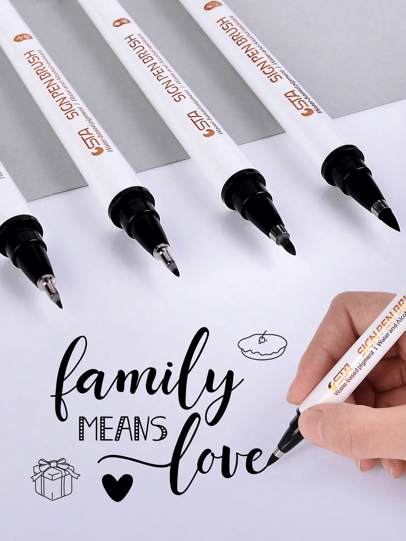 4 paquetes de bolígrafos de caligrafía con juego de guía del alfabeto para principiantes, suministros de arte para escritura suave, bocetos, scrapbooking, diarios, bullet journal, acuarela, dibujo, pintura, lettering, ideas de regalo de papelería, suministros DIY para manualidades, creación artística, libros para colorear para adultos - Blanco y Negro - Ver 1