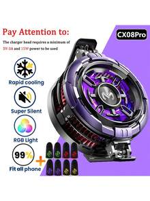MEMO CX08 2025 新款磁吸散热器，快速冷却手机散热器，[5V-3A] 15W 充电器适配器供电（不含电池），适用于智能手机、平板电脑、直播、游戏等，附赠 4 个游戏指套 - 橘色 - 查看 1
