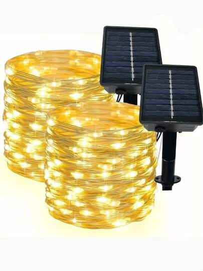 户外防水太阳能串灯 - 8 种模式 LED 铜线灯串，太阳能迷你装饰灯，适用于花园、庭院、圣诞树、婚礼、派对装饰