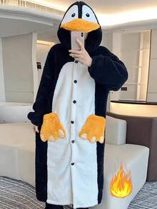 女士冬季企鹅睡衣，舒适保暖的带帽企鹅睡衣，保暖抓绒长袖连帽睡衣，带毛茸茸的爪子口袋，可机洗，宽松版型，适合主题派对和日常穿着，可爱的动物连体衣，柔软保暖内衬，纽扣前襟设计，俏皮的企鹅图案，是温暖秋冬季装饰的完美之选，也是冬季礼物和新年礼物。 - 彩色 - 查看 7
