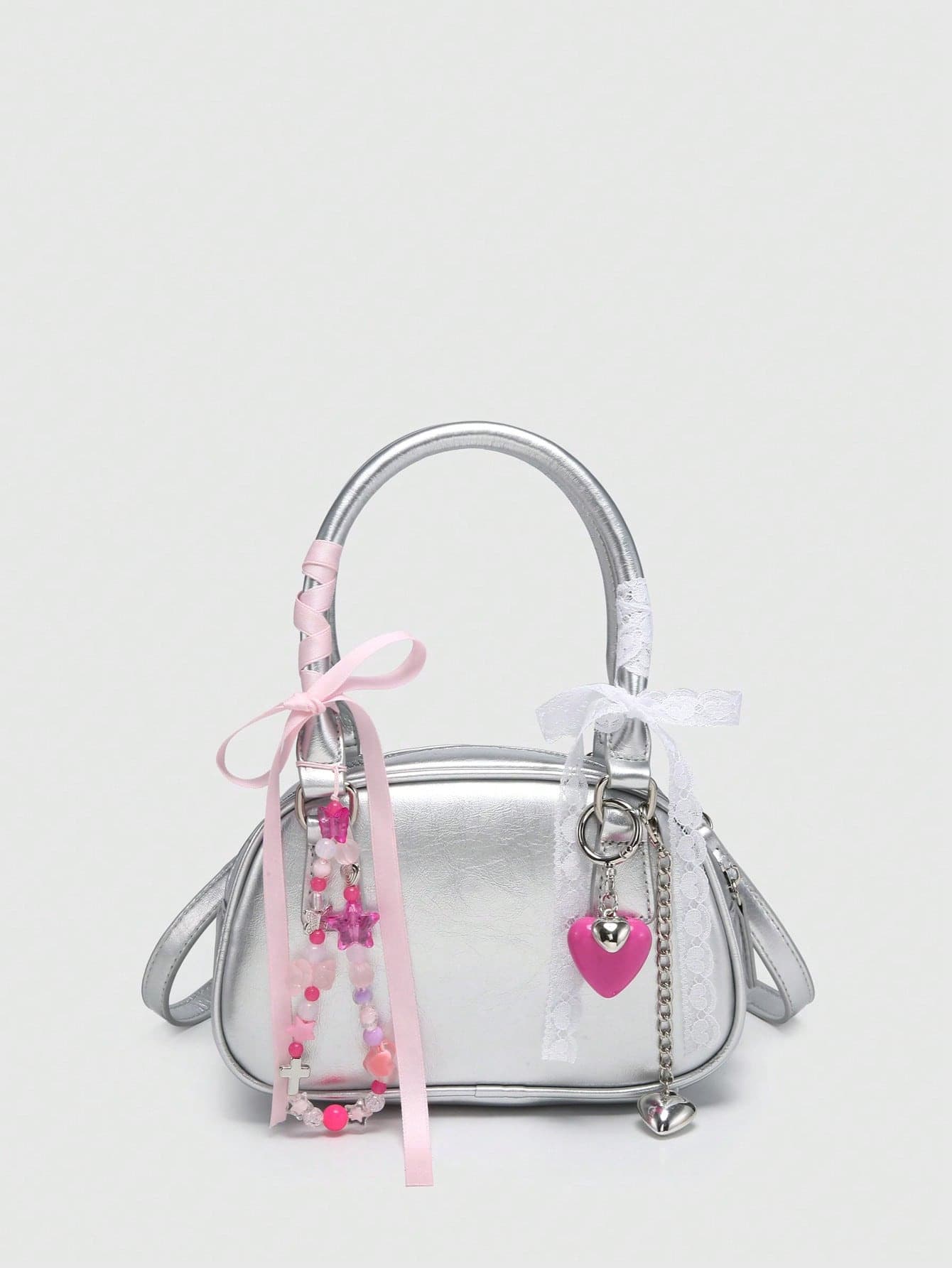 Kawaii Borsetta mini da donna in stile ballerina con decorazione a perla e fiocco, borsa alla moda color borgogna, borsetta con fiocco alla moda per donna, borsa rossa