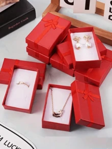 12件套大容量多抽屉珠宝礼品收纳盒，黑色/红色，优雅优质纸板，柔软内衬，圆角设计，安全闭合，无需组装。奢华婚礼、生日、周年纪念礼品盒，珠宝收纳，家居装饰，浪漫礼物，时尚包装。 - 黑色 - 查看 6