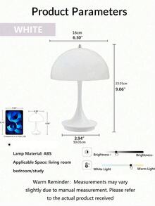 1 Đèn nấm không dây có cảm biến chạm, 3 nhiệt độ màu và có thể điều chỉnh độ sáng, di động, thích hợp để trang trí phòng/ăn uống/ngoài trời/cắm trại/trang trí nhà cửa - Đèn bàn nấm không dây - Xem 4