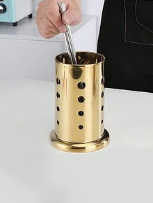 1pc Stainless Steel Tableware Rack, Minimalist Hollow Out Tableware Organizer Rack For Kitchen - Gold - View 2