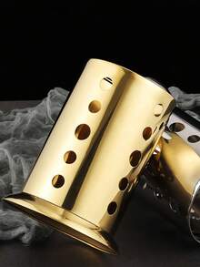 1pc Stainless Steel Tableware Rack, Minimalist Hollow Out Tableware Organizer Rack For Kitchen - Gold - View 6