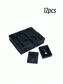 12件套大容量多抽屉珠宝礼品收纳盒，黑色/红色，优雅优质纸板，柔软内衬，圆角设计，安全闭合，无需组装。奢华婚礼、生日、周年纪念礼品盒，珠宝收纳，家居装饰，浪漫礼物，时尚包装。 - 黑色 - 查看 15