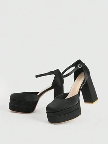 CUCCOO LuxiPop LuxiPop Women's Satin Platform High Heel Pumps, Elegant Stiletto Design, Suitable For Halloween, Christmas, New Year, Date Night, Create A Sexy Autumn Nightclub Look. Valentine's Day - Black - View 10