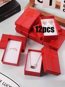 12件套大容量多抽屉珠宝礼品收纳盒，黑色/红色，优雅优质纸板，柔软内衬，圆角设计，安全闭合，无需组装。奢华婚礼、生日、周年纪念礼品盒，珠宝收纳，家居装饰，浪漫礼物，时尚包装。 - 黑色 - 查看 14