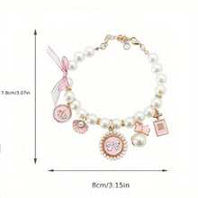 1pc Bowknot Pet Collar With Bell, Cute Pearl Decorated Pet Necklace - Pink - View 3