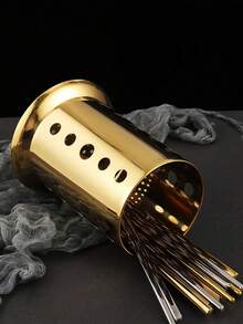 1pc Stainless Steel Tableware Rack, Minimalist Hollow Out Tableware Organizer Rack For Kitchen - Gold - View 7