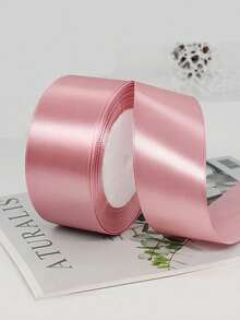 1pc 22m/72ft Silk Ribbon For DIY Crafts, Wedding Decor, Flower Arrangements, Cake Box Decorating, Car Decoration, Pink Woven Ribbon, Widths 0.6cm/1cm/1.5cm/2cm/2.5cm/4cm/5cm - Pink - View 3