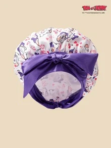 TOM & JERRY X Joivida 可爱缎面睡帽，卡通猫咪印花——睡眠时保护头发，保持发型