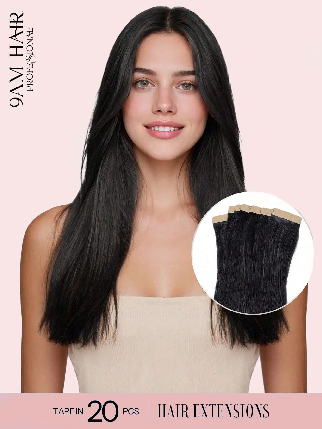 9AM Hair 20 件直发胶带 100% 真人发片接发 14-24 英寸 50 克/包 适用于沙龙 天然高品质真人发丝滑无缝隐形 PU 胶带接发