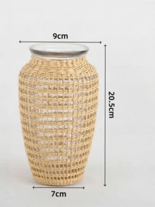 1个稻草编织干花花瓶，传统编织玻璃花瓶，水培植物装饰花瓶 - 棕色 - 查看 2