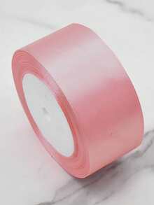 1pc 22m/72ft Silk Ribbon For DIY Crafts, Wedding Decor, Flower Arrangements, Cake Box Decorating, Car Decoration, Pink Woven Ribbon, Widths 0.6cm/1cm/1.5cm/2cm/2.5cm/4cm/5cm - Pink - View 2
