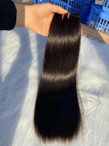 حزم شعر بشري مستقيم ماليزي 100% شعر بشري خام بكر سميك ريمي، تمديدات شعر طبيعية باللون الأسود الطبيعي - Natural Black - مشاهدة 6