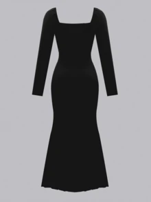 Teen GirlChristmas Party Long Sleeve Snug Fit Dress, Red - Black - View 2