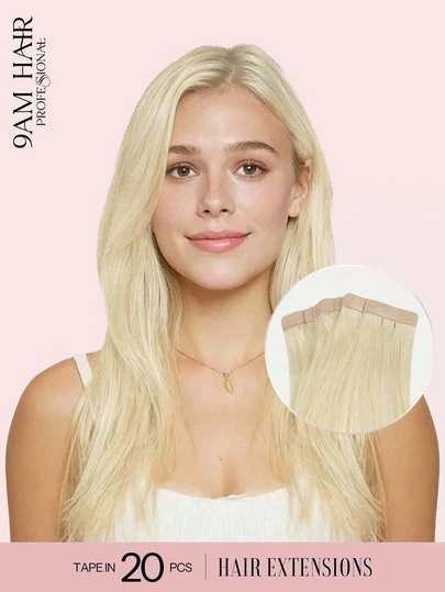 9AM Hair 20PCS Straight Tape In 100% Human Hair Extensions 14-24inches 50G/Pack For Salon Natural High Quality Real Remy Human Hair Silky Seamless Invisible PU Tape In Hair Extensions Halloween Costumes Winter Christmas Halloween Costumes Autumn Outfits Women Fall Outfits