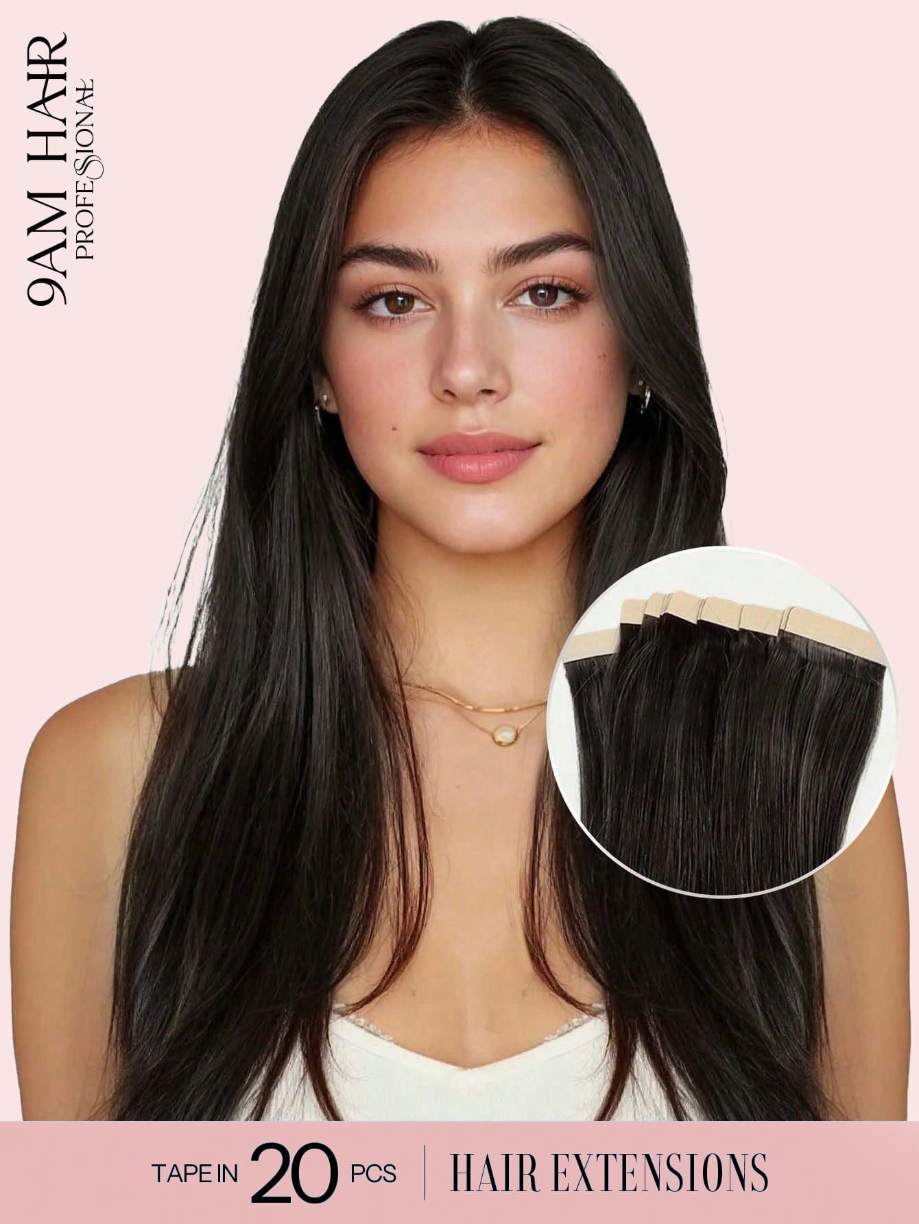9AM Hair 20 件直发胶带 100% 真人发片接发 14-24 英寸 50 克/包 适用于沙龙 天然高品质真人发丝滑无缝隐形 PU 胶带接发 - S2 - 查看 1