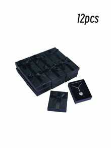 12件套大容量多抽屉珠宝礼品收纳盒，黑色/红色，优雅优质纸板，柔软内衬，圆角设计，安全闭合，无需组装。奢华婚礼、生日、周年纪念礼品盒，珠宝收纳，家居装饰，浪漫礼物，时尚包装。 - 黑色 - 查看 18