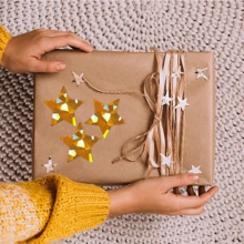 500 miếng/cuộn, giấy dán trang trí hình ngôi sao vàng, chống thấm nước, tự dính, dùng để gói quà. - Nhiều màu - Xem 4