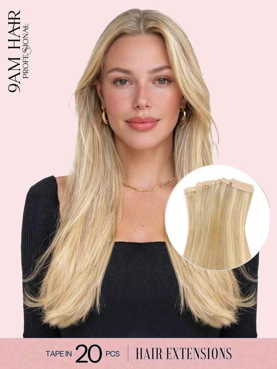 9AM Hair 20PCS Straight Tape In 100% Human Hair Extensions 14-24inches 50G/Pack For Salon Natural High Quality Real Remy Human Hair Silky Seamless Invisible PU Tape In Hair Extensions Winter Christmas Halloween Costumes Autumn Outfits Women Fall Outfits - S16/22A - View 1
