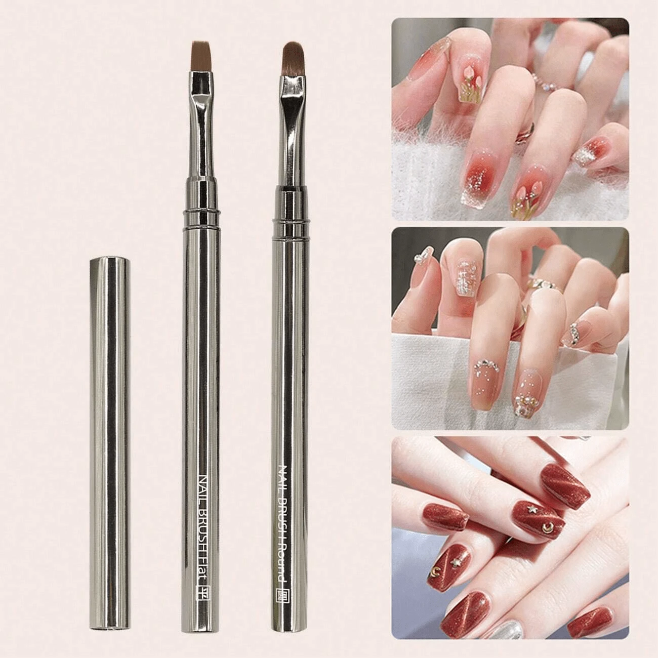 2支装凝胶美甲刷凝胶指甲油彩绘笔 - 巧克力棕 - 查看 1