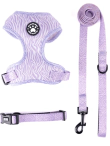 Neues hochwertiges gemustertes Hundegeschirr-Set mit verstellbarer Hundeleine für Spaziergänge Outdoor - Mauve - Übersicht 6