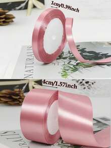 1pc 22m/72ft Silk Ribbon For DIY Crafts, Wedding Decor, Flower Arrangements, Cake Box Decorating, Car Decoration, Pink Woven Ribbon, Widths 0.6cm/1cm/1.5cm/2cm/2.5cm/4cm/5cm - Pink - View 4